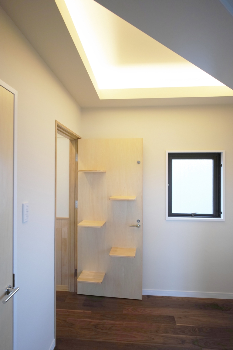 猫と暮らす家。猫ステップのあるドア。廣瀬慶二設計。